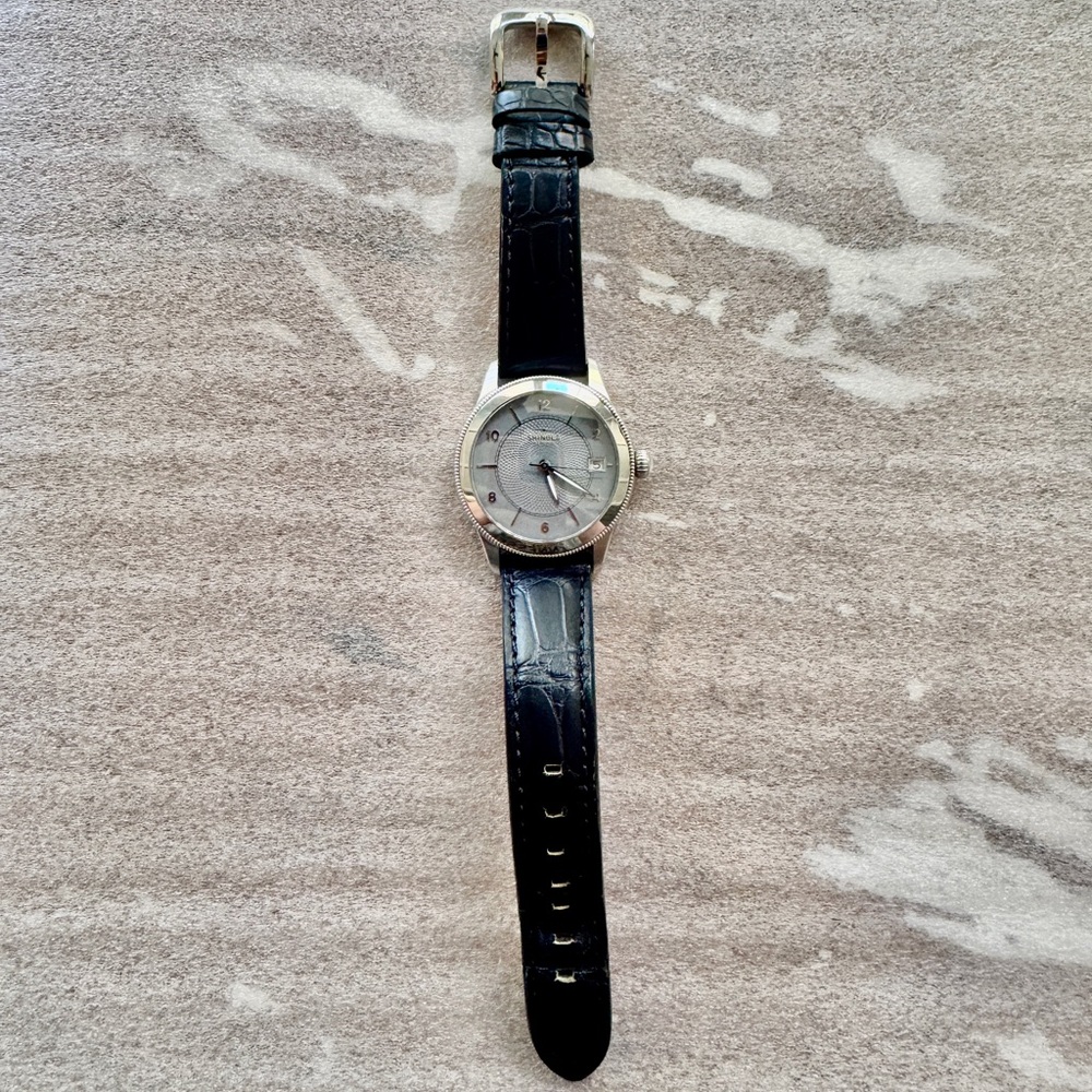 Shinola Stainless Steel Runwell Watch Light Blue Face with Navy Alligator Band